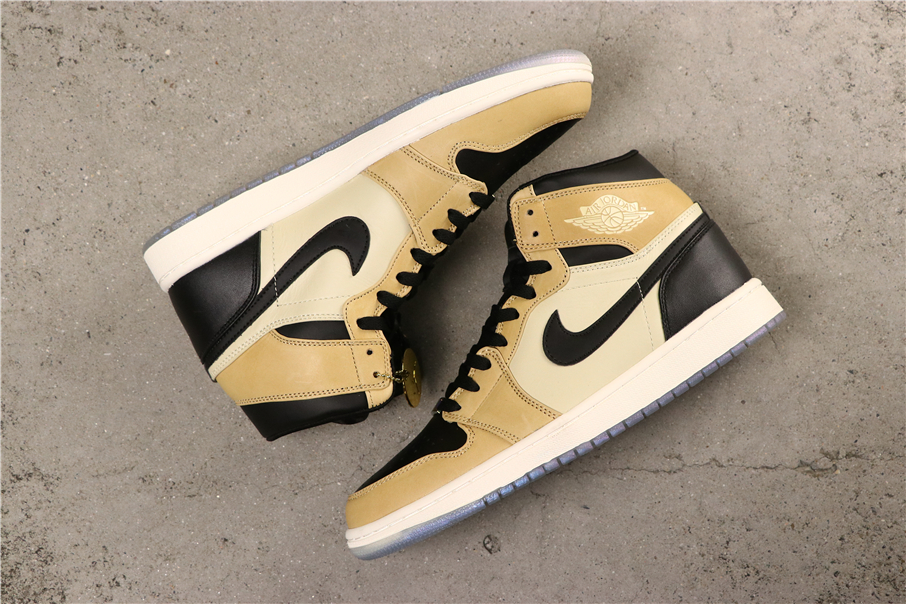 Air Jordan 1 High Premium WMNS Gold Black White Shoes For Women - Click Image to Close